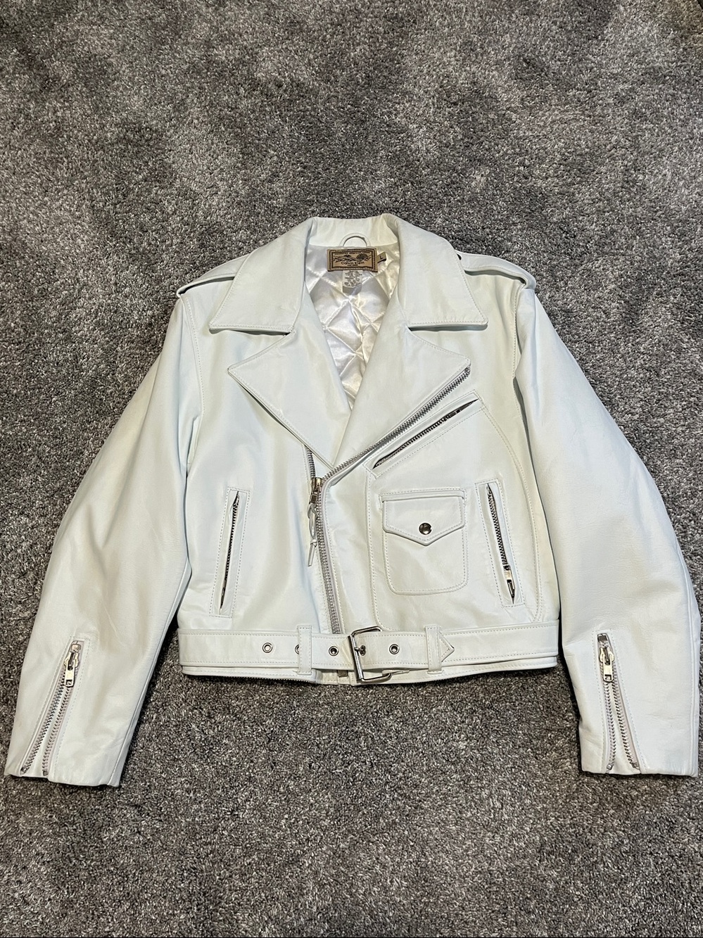 Calvin Klein Leather Moto Jacket Women’s Size Large White Motorcycle - Picture 2 of 10
